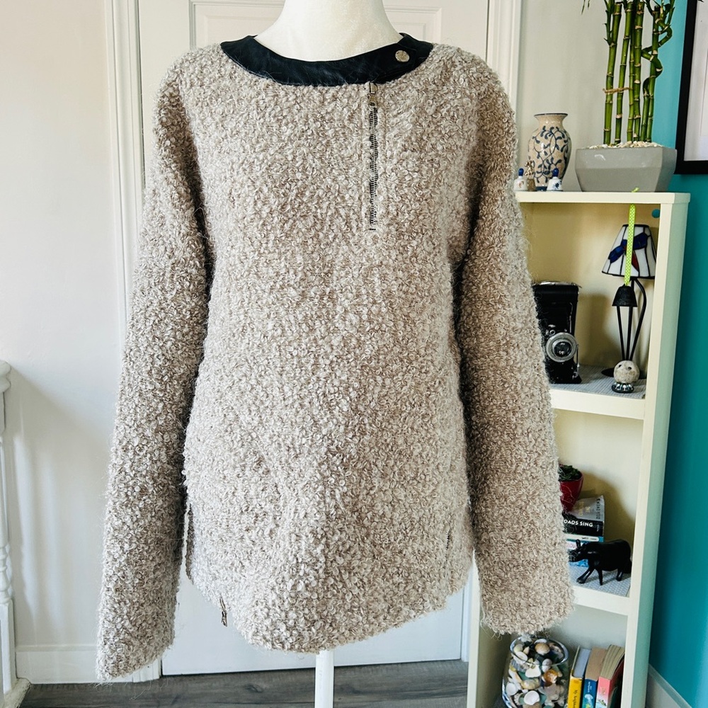 Yigal Azrouel Teddy Bear Wool Black Leather Trim Sweater (size M)